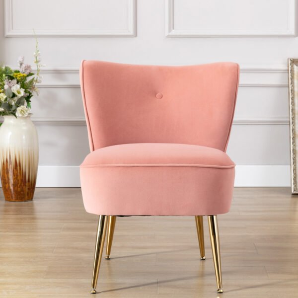 Pink Velvet Fabric Upholstered Seat Chairs-2