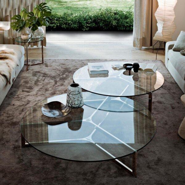 Nordic Modern Style Round Glass Stainless Steel Polished Coffee Table-2